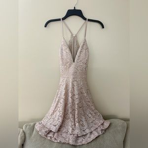 Windsor Lace Back Glittery Rose Skater Dress